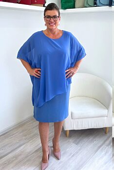 Modré šaty s šifónovým přehozem Fay